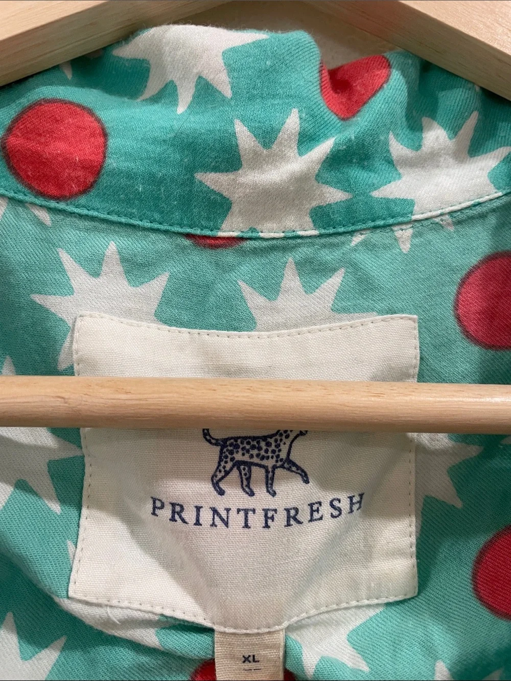 PrintFresh Matching Pajama Set Blue Star & Red Dot Button-Up Shirt Pants XL